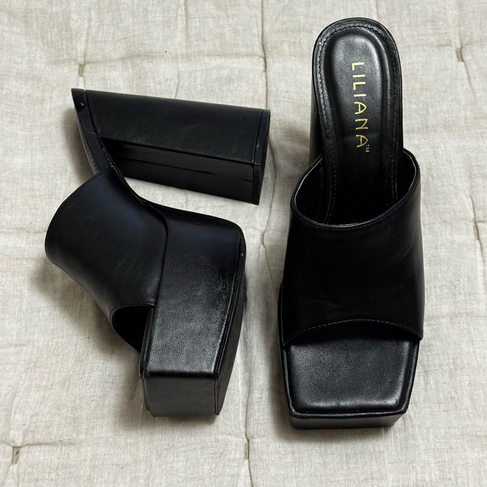 Liliana Black Mules Modern Minimalist Design - Picture 2 of 6